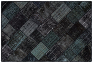 Black Over Dyed Patchwork Unique Rug 5'2'' x 7'9'' ft 157 x 237 cm