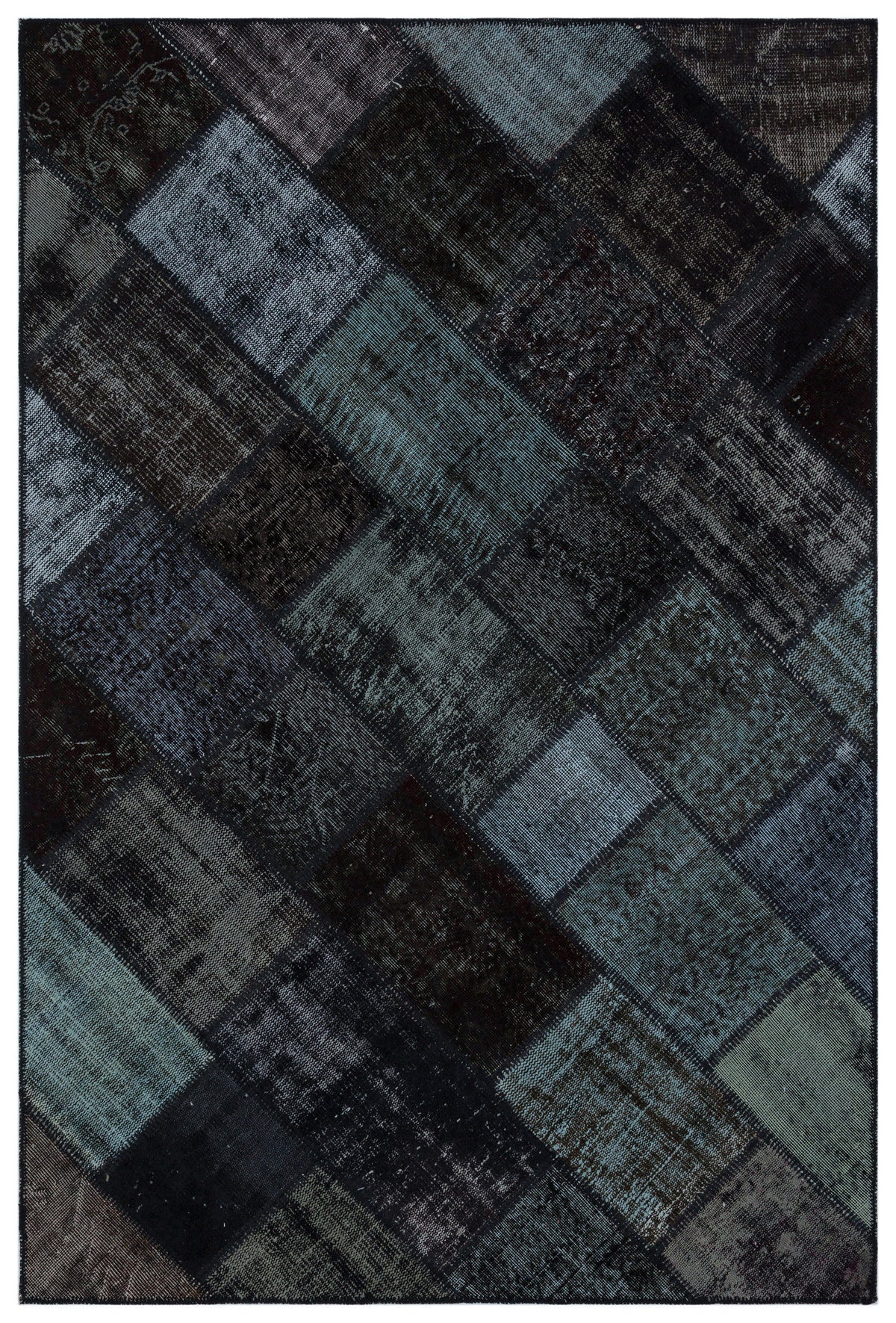 Black Over Dyed Patchwork Unique Rug 5&#39;1&#39;&#39; x 7&#39;7&#39;&#39; ft 156 x 232 cm