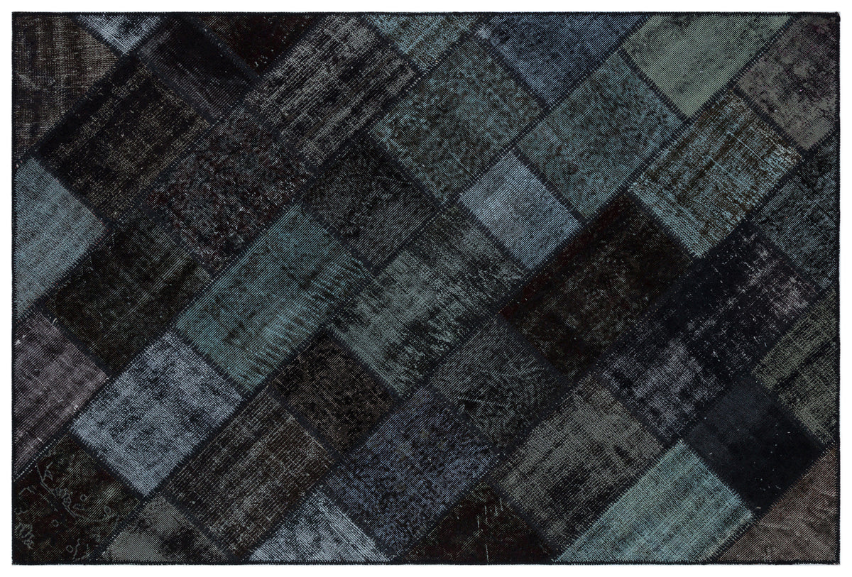 Black Over Dyed Patchwork Unique Rug 5&#39;1&#39;&#39; x 7&#39;7&#39;&#39; ft 156 x 232 cm