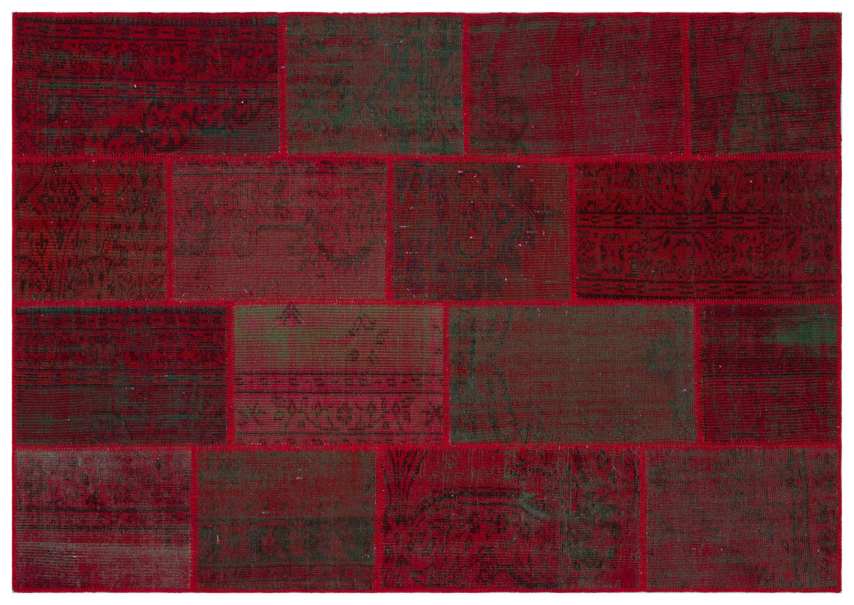 Red Over Dyed Patchwork Unique Rug 5&#39;3&#39;&#39; x 7&#39;7&#39;&#39; ft 160 x 230 cm