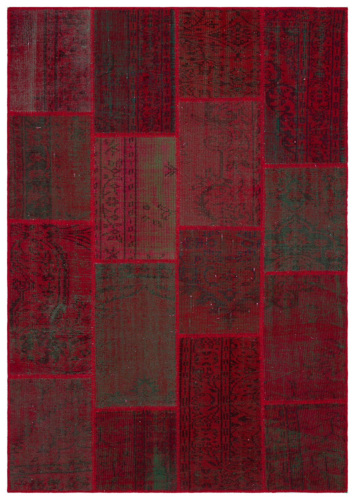 Red Over Dyed Patchwork Unique Rug 5&#39;3&#39;&#39; x 7&#39;7&#39;&#39; ft 160 x 230 cm