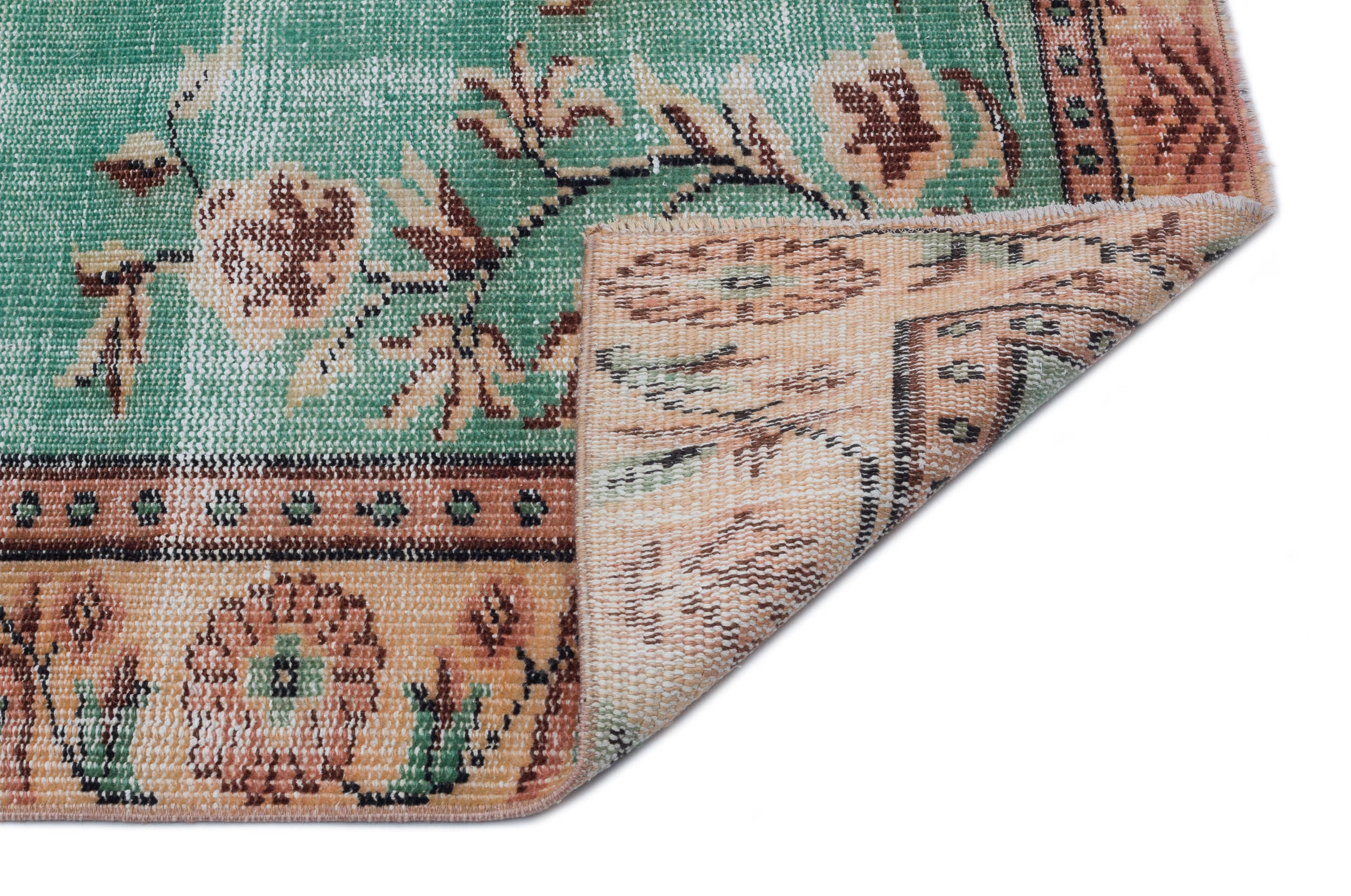 Traditional Design Natural Aged Emerald Green Floral Aged