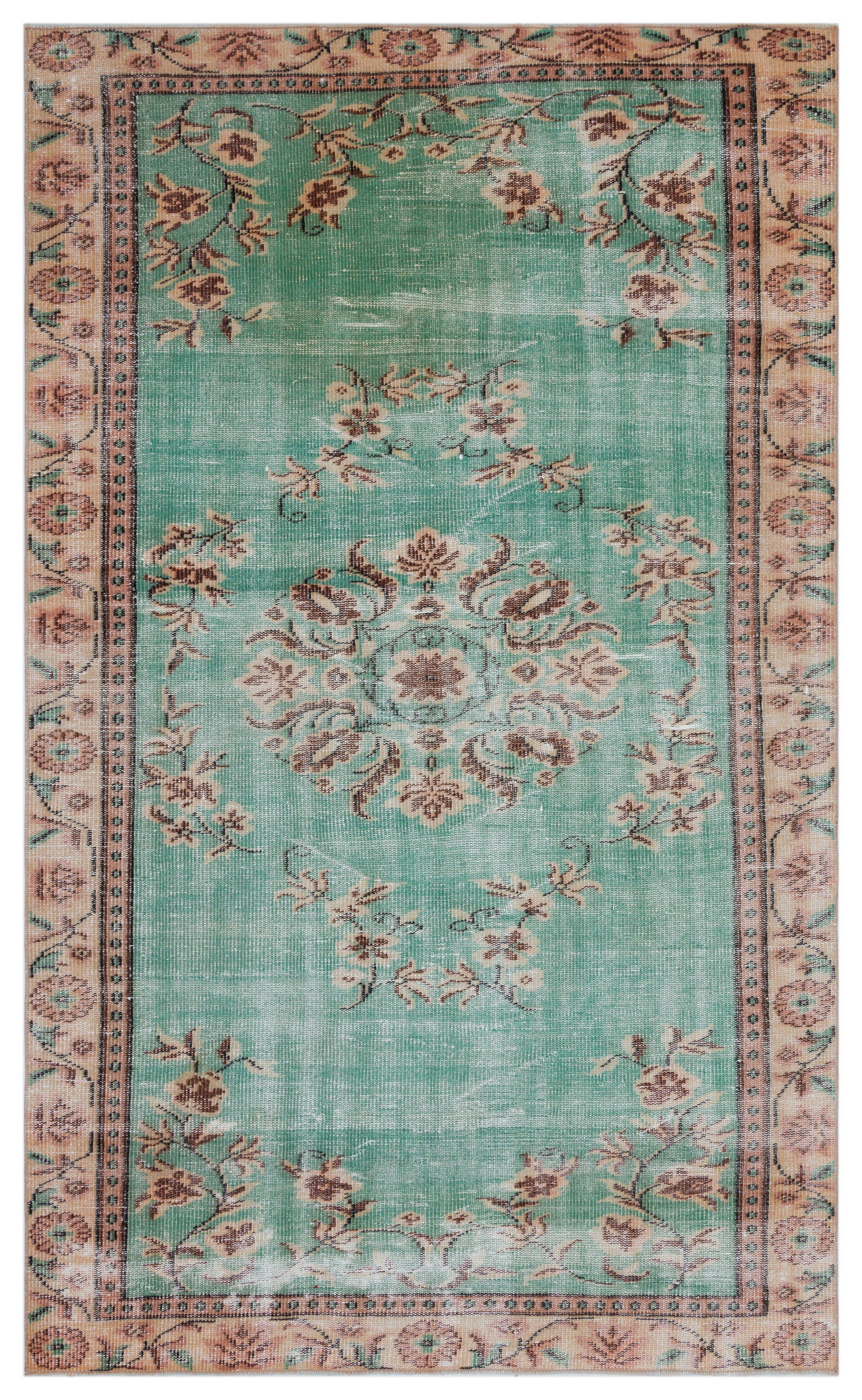 Traditional Design Natural Aged Emerald Green Floral Aged