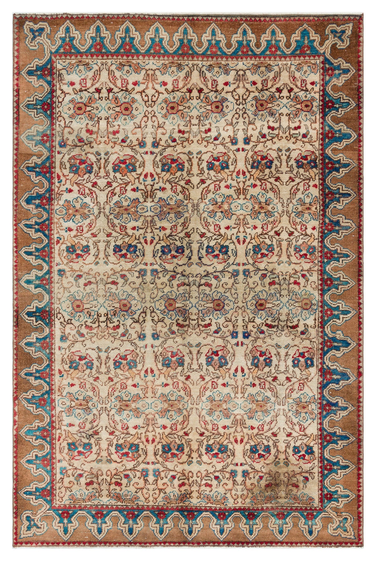 Natural Anatolium Turkish Vintage Rug 4&#39;4&#39;&#39; x 6&#39;7&#39;&#39; ft 132 x 201 cm