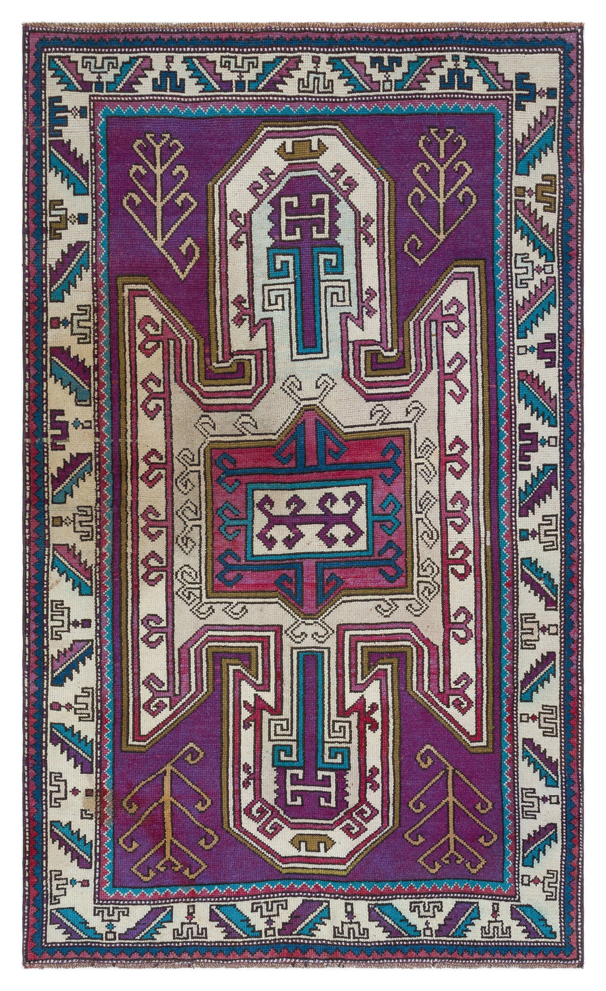 Natural Anatolium Turkish Vintage Rug 4&#39;1&#39;&#39; x 6&#39;7&#39;&#39; ft 125 x 200 cm