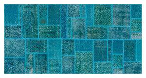Turquoise  Over Dyed Patchwork Unique Rug 2'7'' x 5'1'' ft 79 x 155 cm