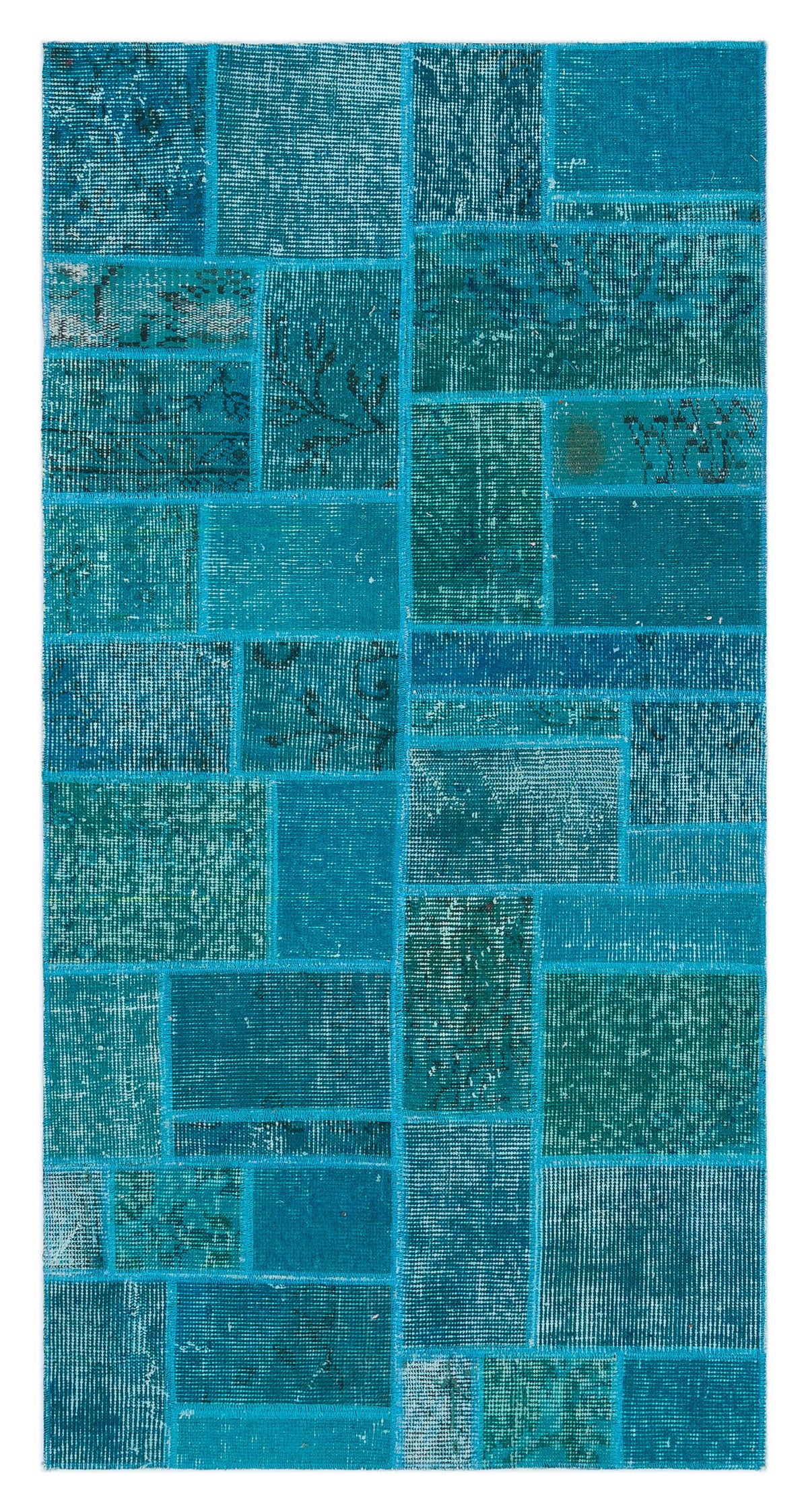 Turquoise  Over Dyed Patchwork Unique Rug 2&#39;7&#39;&#39; x 5&#39;1&#39;&#39; ft 79 x 155 cm