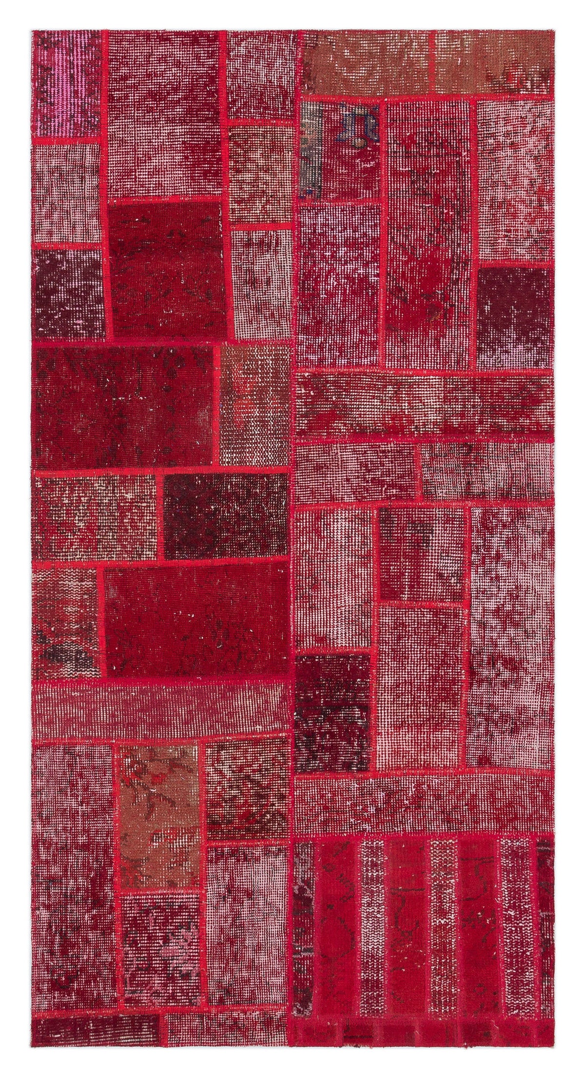 Red Over Dyed Patchwork Unique Rug 2&#39;7&#39;&#39; x 5&#39;0&#39;&#39; ft 79 x 153 cm