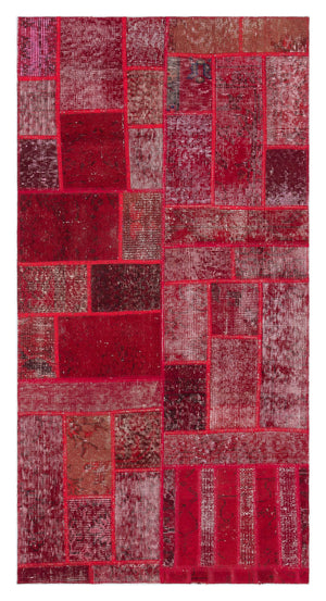 Red Over Dyed Patchwork Unique Rug 2'7'' x 5'0'' ft 79 x 153 cm