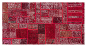 Red Over Dyed Patchwork Unique Rug 2'7'' x 5'0'' ft 79 x 153 cm