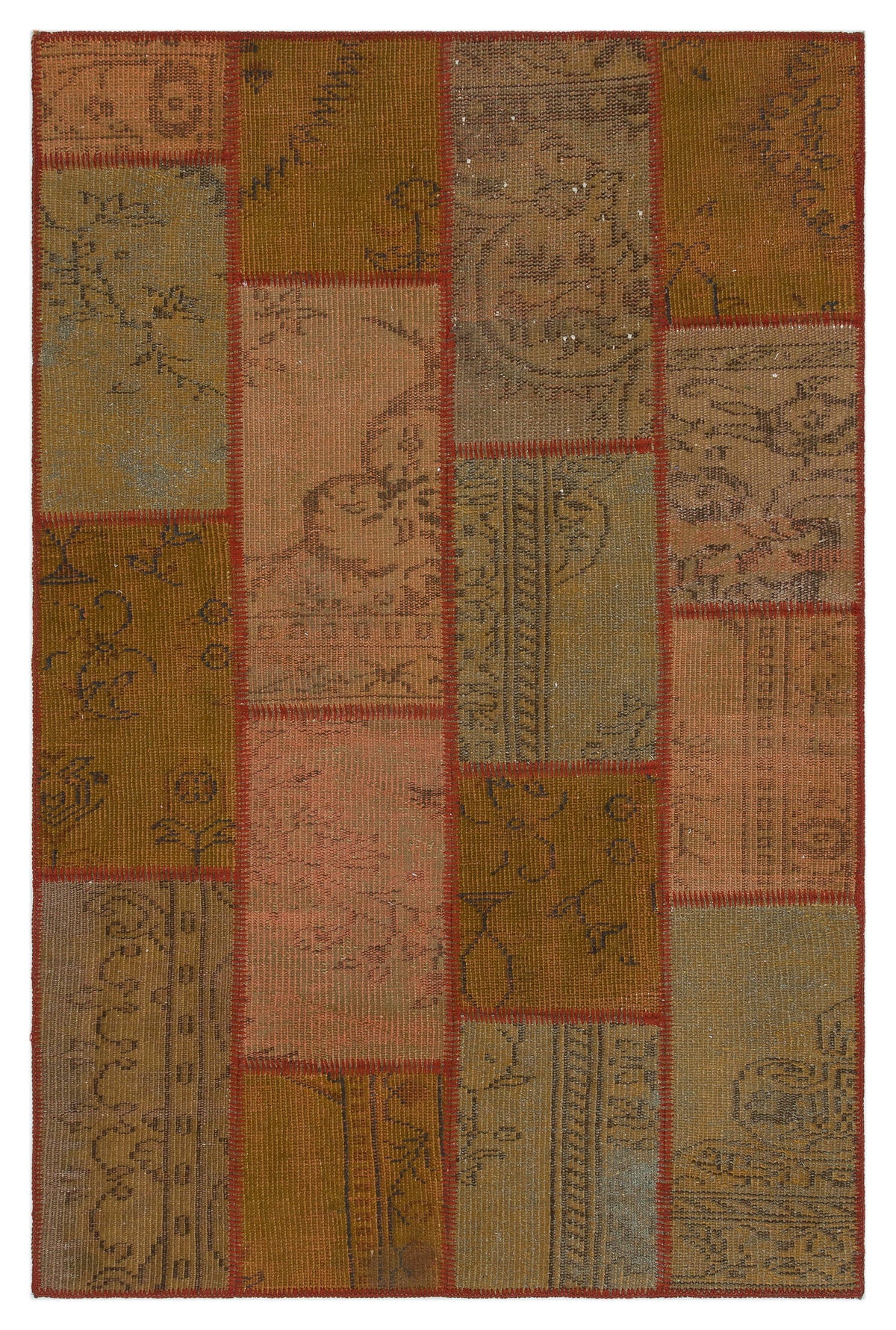 Brown Over Dyed Patchwork Unique Rug 3&#39;11&#39;&#39; x 5&#39;11&#39;&#39; ft 120 x 181 cm