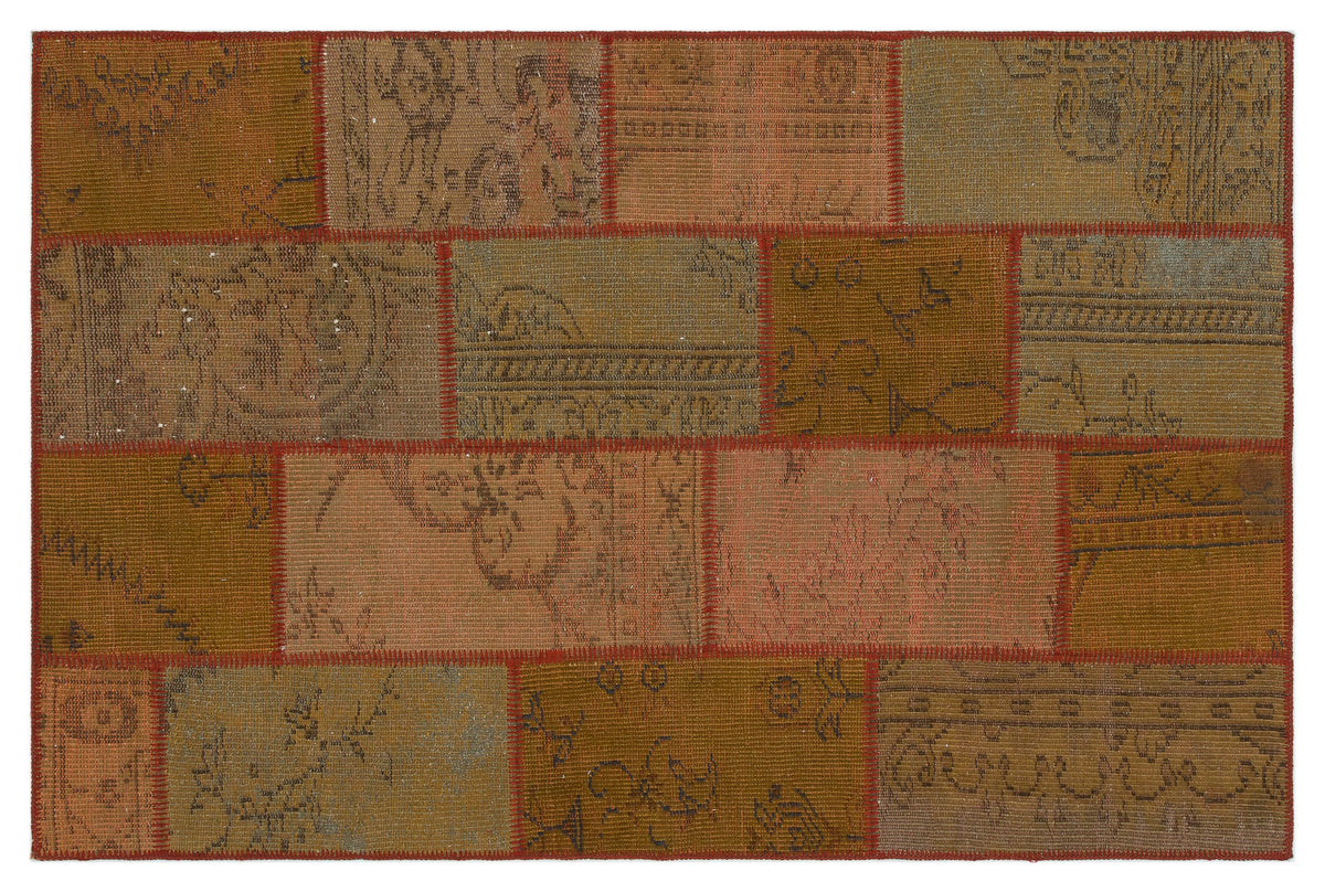 Brown Over Dyed Patchwork Unique Rug 3&#39;11&#39;&#39; x 5&#39;11&#39;&#39; ft 120 x 181 cm