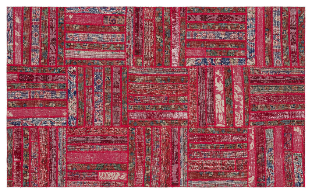 Red Over Dyed Patchwork Unique Rug 4'0'' x 6'7'' ft 122 x 200 cm
