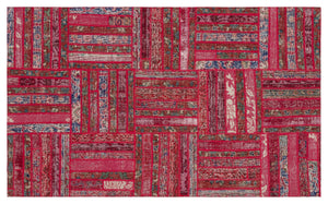 Red Over Dyed Patchwork Unique Rug 4'0'' x 6'7'' ft 122 x 200 cm