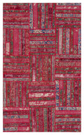 Red Over Dyed Patchwork Unique Rug 4'0'' x 6'7'' ft 122 x 200 cm