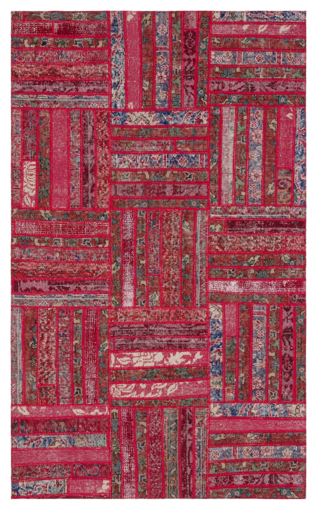 Red Over Dyed Patchwork Unique Rug 4&#39;0&#39;&#39; x 6&#39;7&#39;&#39; ft 122 x 200 cm
