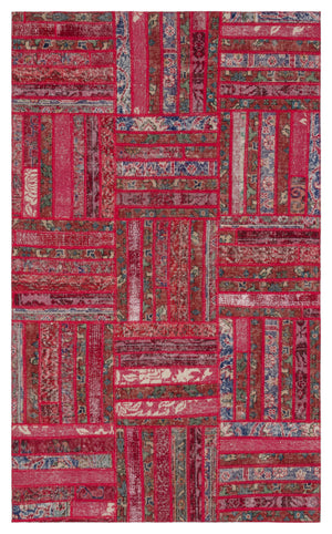 Red Over Dyed Patchwork Unique Rug 4'0'' x 6'7'' ft 122 x 200 cm