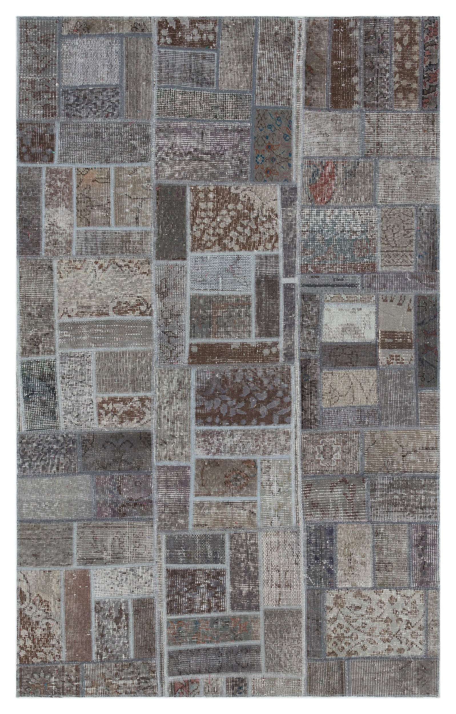 Gray Over Dyed Patchwork Unique Rug 3'10'' x 6'2'' ft 117 x 187 cm