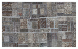 Gray Over Dyed Patchwork Unique Rug 3'10'' x 6'2'' ft 117 x 187 cm
