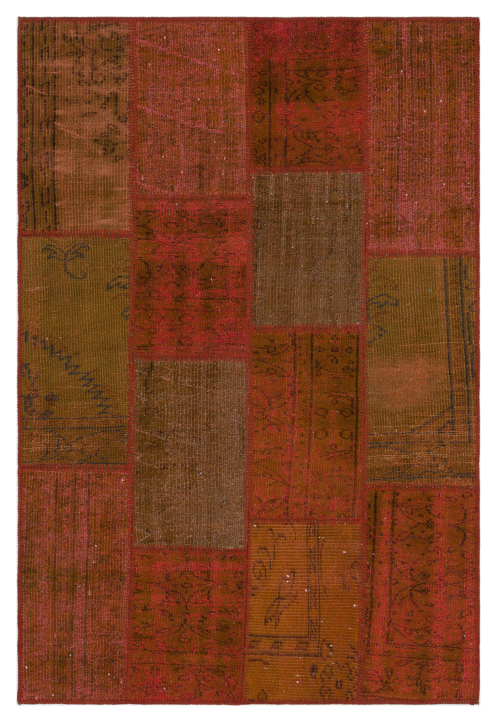 Orange Over Dyed Patchwork Unique Rug 3'11'' x 5'11'' ft 120 x 180 cm