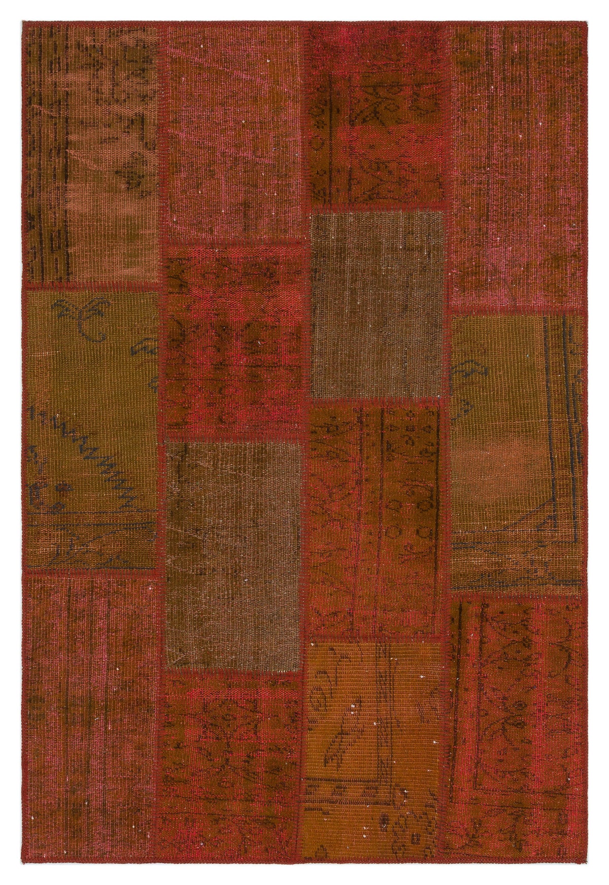 Orange Over Dyed Patchwork Unique Rug 3&#39;11&#39;&#39; x 5&#39;11&#39;&#39; ft 120 x 180 cm