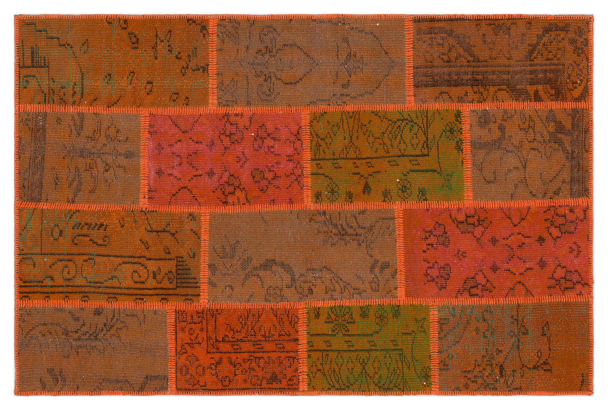 Orange Over Dyed Patchwork Unique Rug 3&#39;11&#39;&#39; x 5&#39;12&#39;&#39; ft 120 x 182 cm