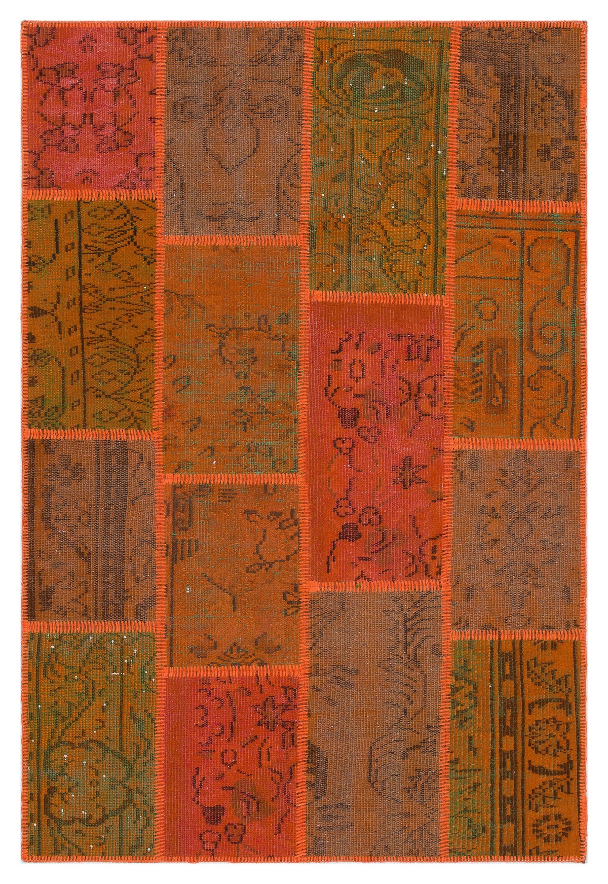 Orange Over Dyed Patchwork Unique Rug 3&#39;11&#39;&#39; x 5&#39;11&#39;&#39; ft 120 x 180 cm