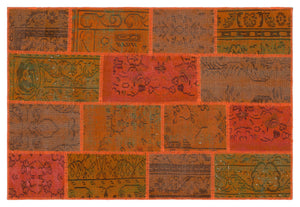 Orange Over Dyed Patchwork Unique Rug 3'11'' x 5'11'' ft 120 x 180 cm