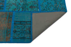 Turquoise  Over Dyed Patchwork Unique Rug 5'3'' x 7'8'' ft 160 x 233 cm