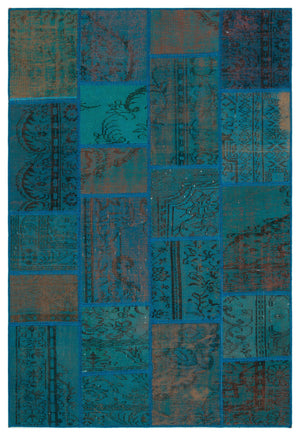 Turquoise  Over Dyed Patchwork Unique Rug 5'3'' x 7'8'' ft 160 x 233 cm