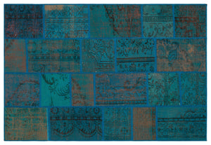 Turquoise  Over Dyed Patchwork Unique Rug 5'3'' x 7'8'' ft 160 x 233 cm