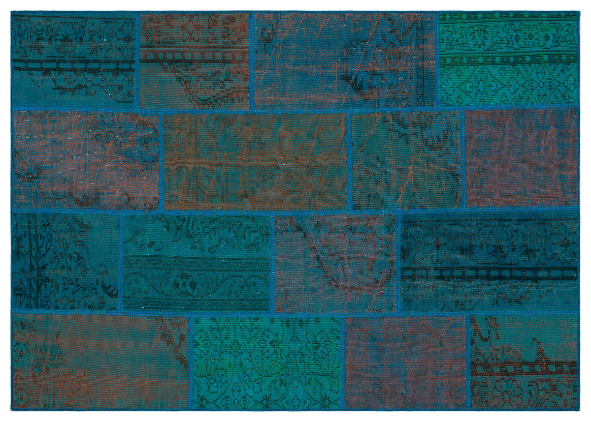 Turquoise  Over Dyed Patchwork Unique Rug 5&#39;3&#39;&#39; x 7&#39;7&#39;&#39; ft 160 x 230 cm