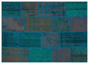 Turquoise  Over Dyed Patchwork Unique Rug 5'3'' x 7'7'' ft 160 x 230 cm