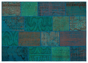 Turquoise  Over Dyed Patchwork Unique Rug 5'3'' x 7'7'' ft 160 x 230 cm