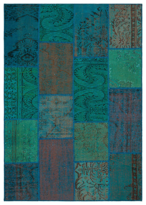 Turquoise  Over Dyed Patchwork Unique Rug 5'3'' x 7'7'' ft 160 x 230 cm