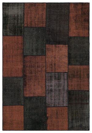 Black Over Dyed Patchwork Unique Rug 5'3'' x 7'7'' ft 160 x 230 cm