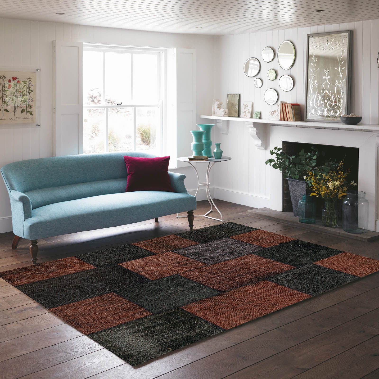 Black Over Dyed Rug | Patchwork Rug | Turkish Rug | Hand Weaving Rug  | Bedroom Rug | Wool Rug | Vintage Rug | Plain Rug  | Naturel Rug | Boho Rug I 5'3'' x 7'7'' ft 160 x 230 cm