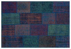 Turquoise  Over Dyed Patchwork Unique Rug 5'3'' x 7'7'' ft 160 x 230 cm