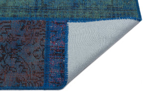 Turquoise  Over Dyed Patchwork Unique Rug 5'3'' x 7'7'' ft 160 x 230 cm