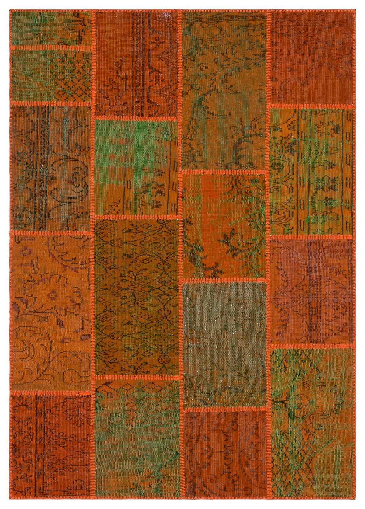 Orange Over Dyed Patchwork Unique Rug 5&#39;3&#39;&#39; x 7&#39;7&#39;&#39; ft 160 x 230 cm