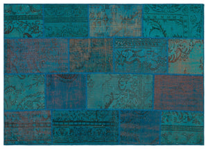 Turquoise  Over Dyed Patchwork Unique Rug 5'3'' x 7'7'' ft 160 x 230 cm