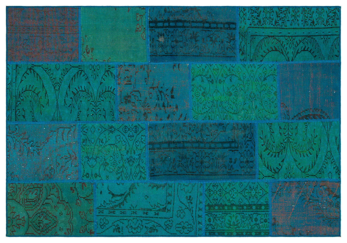 Turquoise  Over Dyed Patchwork Unique Rug 5&#39;3&#39;&#39; x 7&#39;7&#39;&#39; ft 160 x 230 cm