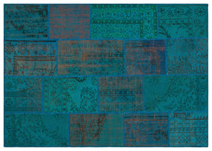 Turquoise  Over Dyed Patchwork Unique Rug 5'3'' x 7'7'' ft 160 x 230 cm