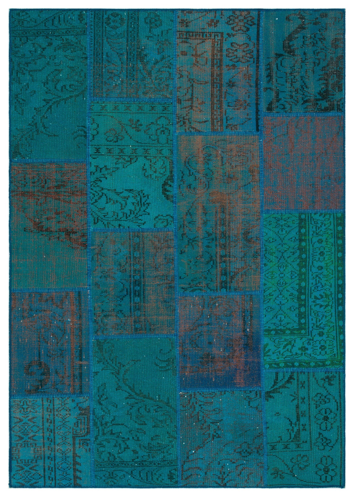 Turquoise  Over Dyed Patchwork Unique Rug 5&#39;3&#39;&#39; x 7&#39;7&#39;&#39; ft 160 x 230 cm