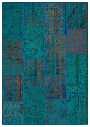 Turquoise  Over Dyed Patchwork Unique Rug 5'3'' x 7'7'' ft 160 x 230 cm