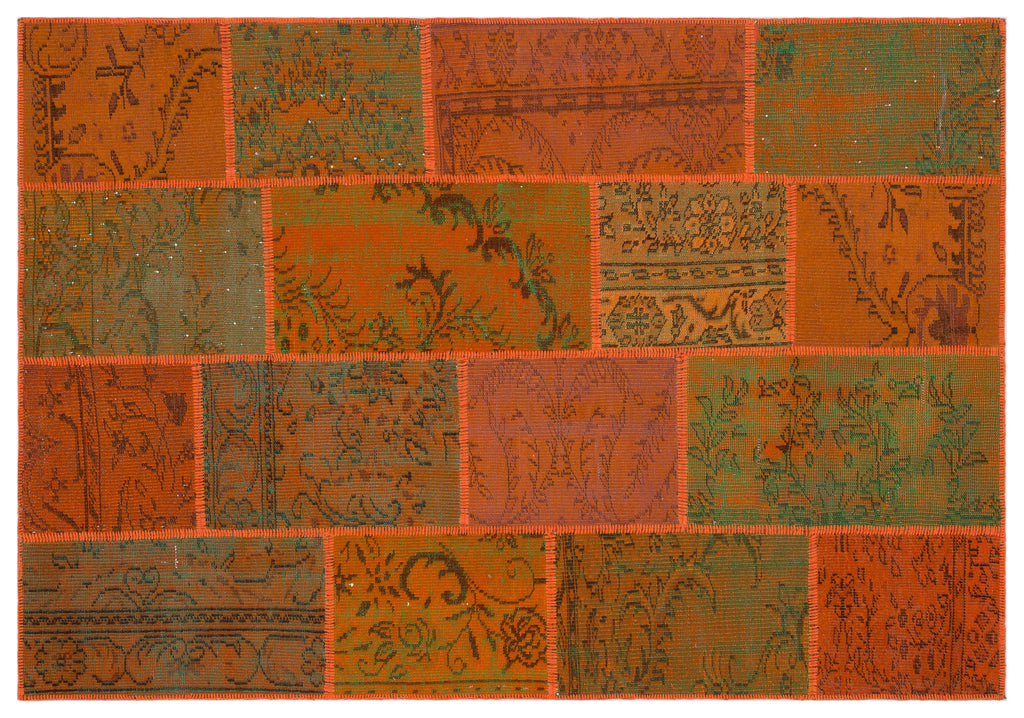 Orange Over Dyed Patchwork Unique Rug 5'3'' x 7'7'' ft 160 x 230 cm