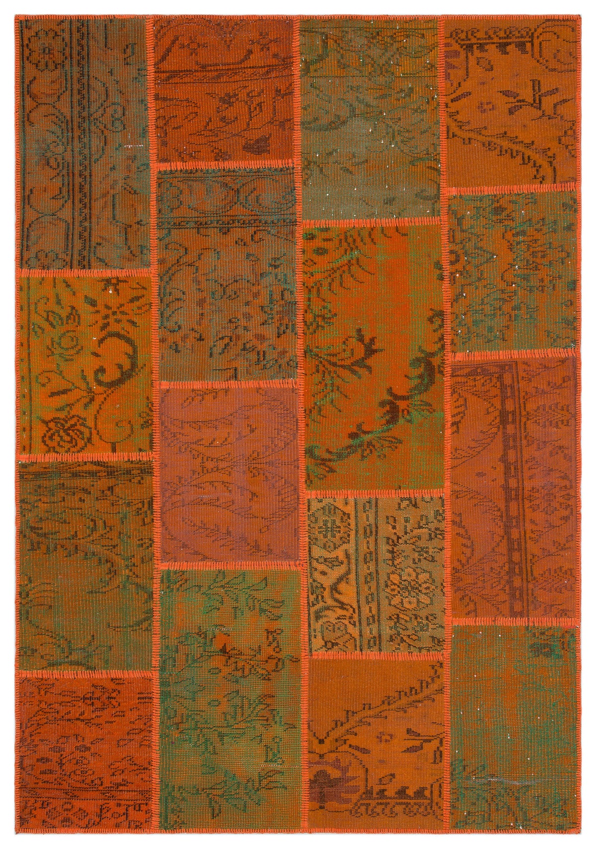 Orange Over Dyed Patchwork Unique Rug 5&#39;3&#39;&#39; x 7&#39;7&#39;&#39; ft 160 x 230 cm