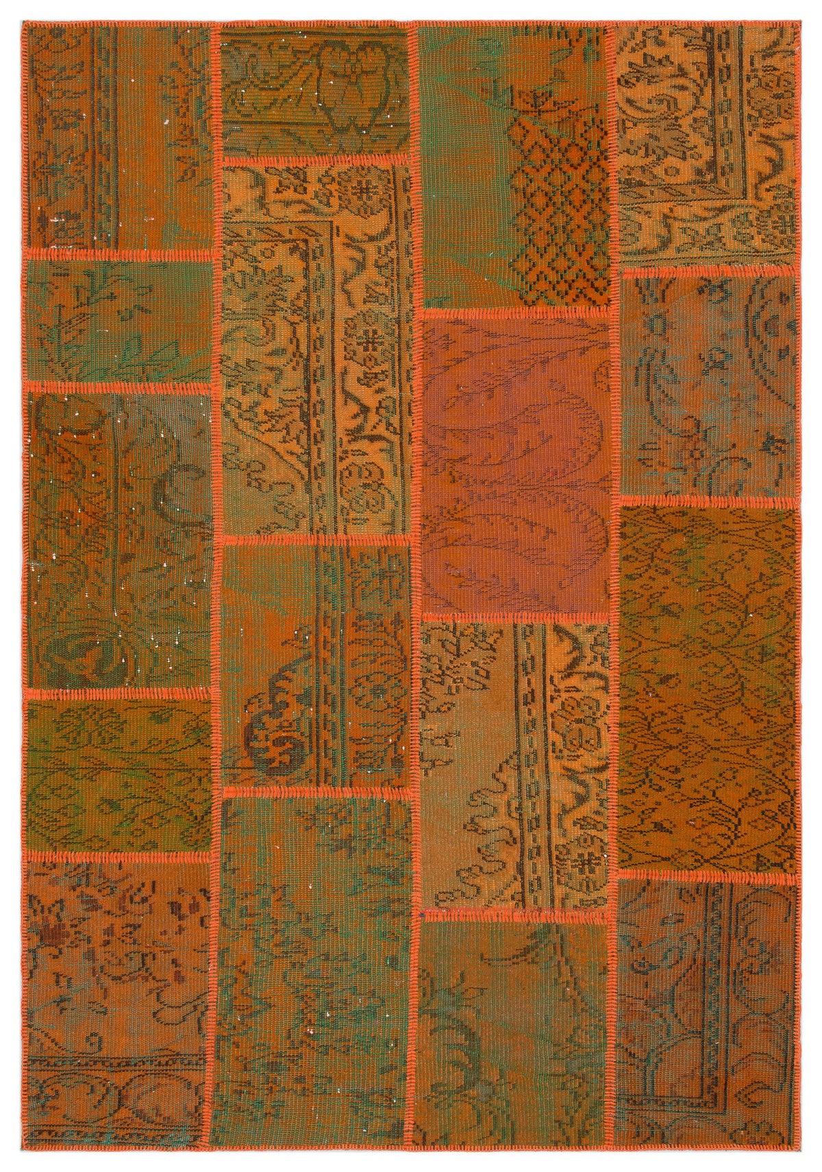 Orange Over Dyed Patchwork Unique Rug 5&#39;3&#39;&#39; x 7&#39;7&#39;&#39; ft 160 x 230 cm