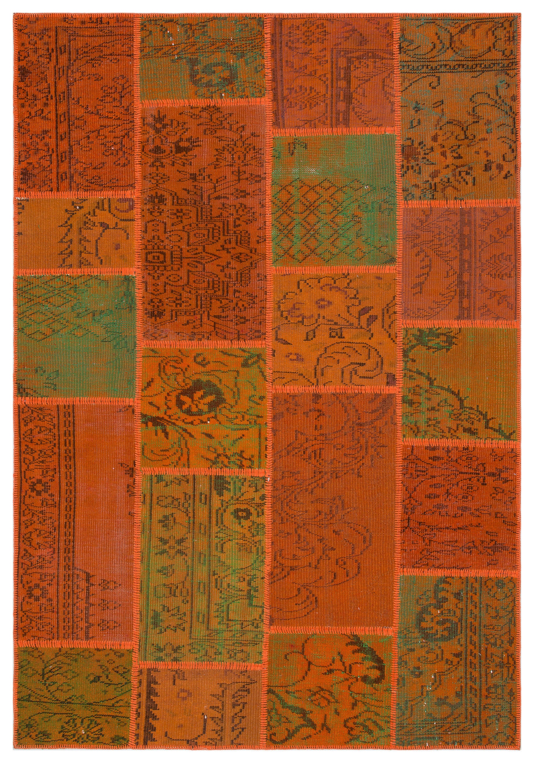 Orange Over Dyed Patchwork Unique Rug 5'3'' x 7'7'' ft 160 x 230 cm