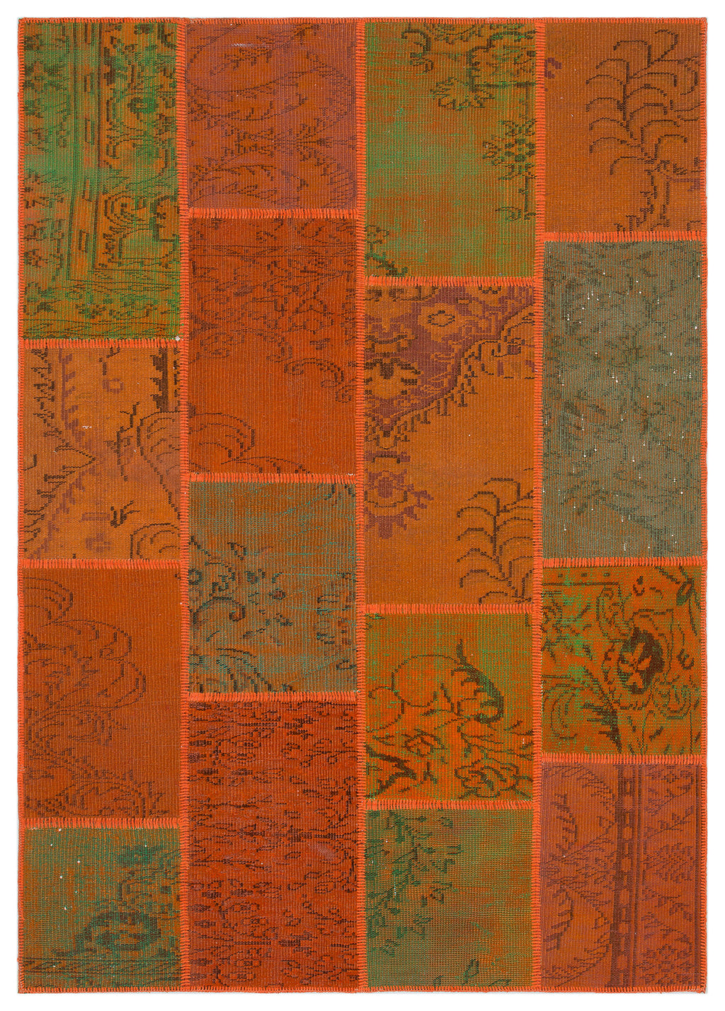 Orange Over Dyed Patchwork Unique Rug 5'3'' x 7'7'' ft 160 x 230 cm